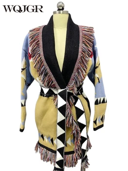 WQJGR Модный кардиган цвета Хаки, свитер, Женский шерстяной вязаный свитер с кисточками, Свободный длинный рукав, Высококачественная кашемировая зимняя куртка, женская