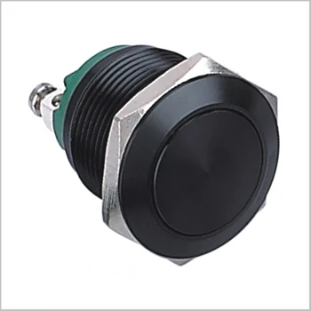Кнопочный выключатель ELEWIND 19 мм с плоской головкой из черного анодированного алюминия мгновенного действия (1НО) (PM191F-10/A, PM191F-10/J/A)