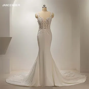 Простое Свадебное Платье JANCEMBER Для Невесты 2023, Атласное Свадебное платье с V-образным вырезом и Кружевом Русалки, Аппликации На Молнии QD06236, Vestidos De Novia