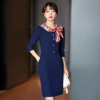 Корейский весенний костюм, Темпераментное платье миди с воротником, Женское дизайнерское облегающее платье, Элегантное модное офисное женское сексуальное платье высокого класса