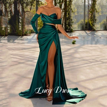 Платья для Выпускного вечера Lucy Sexy Mermaid, Зеленое Атласное вечернее платье с высоким Разрезом, Вечерние платья для коктейлей в Саудовской Аравии, Праздничные платья на заказ