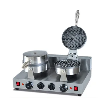 Коммерческая электрическая машина для приготовления вафель с двумя головками, Двойная вафельница, оборудование для закусок, Нагревательная машина
